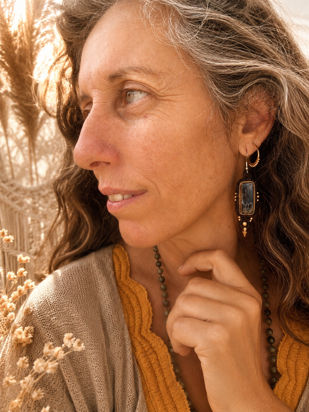 Pietersite tribal earring