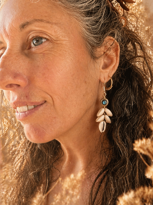 Elegant and poetic shells labradorite earrings