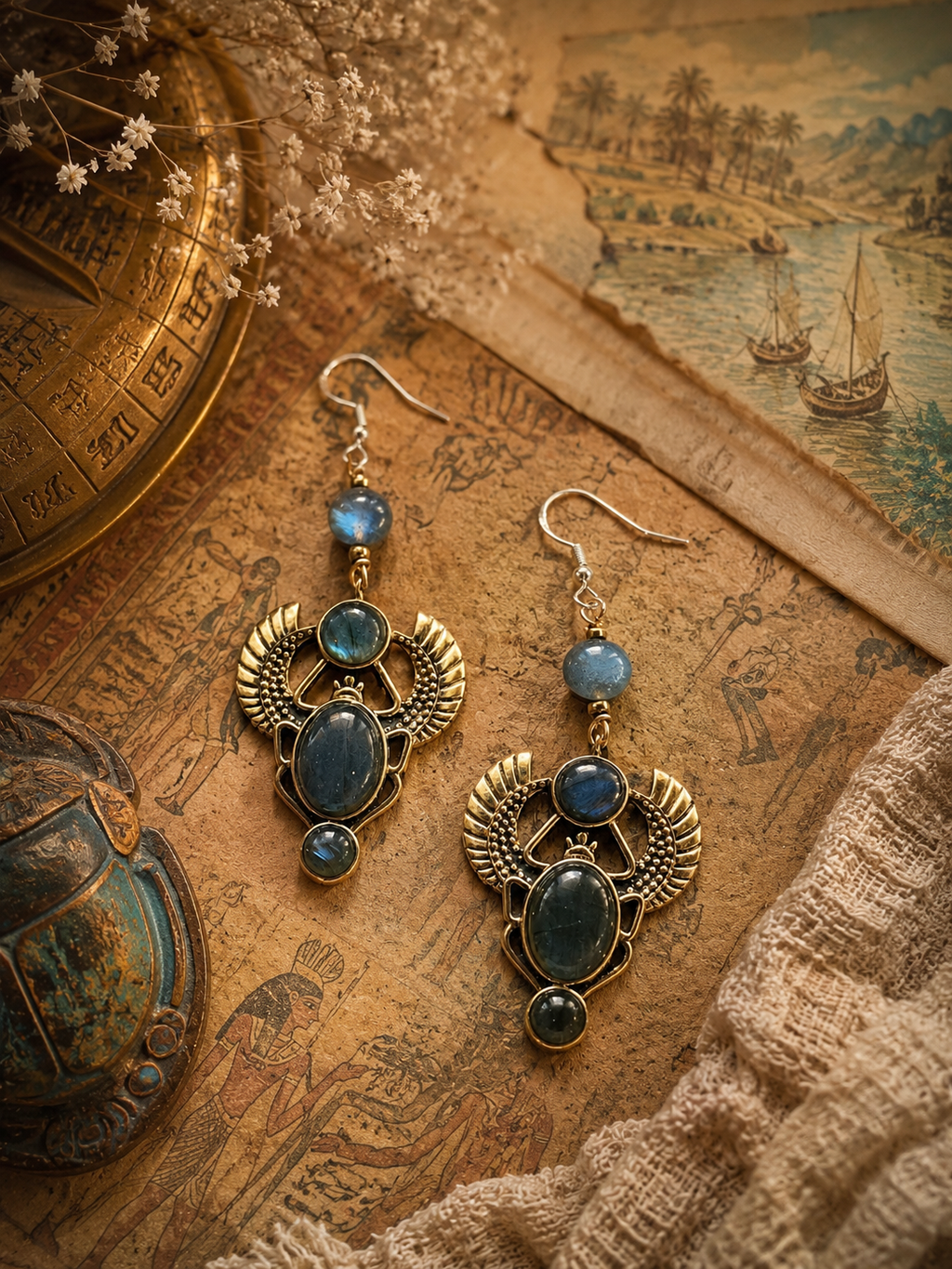 Desert moon scarab earrings