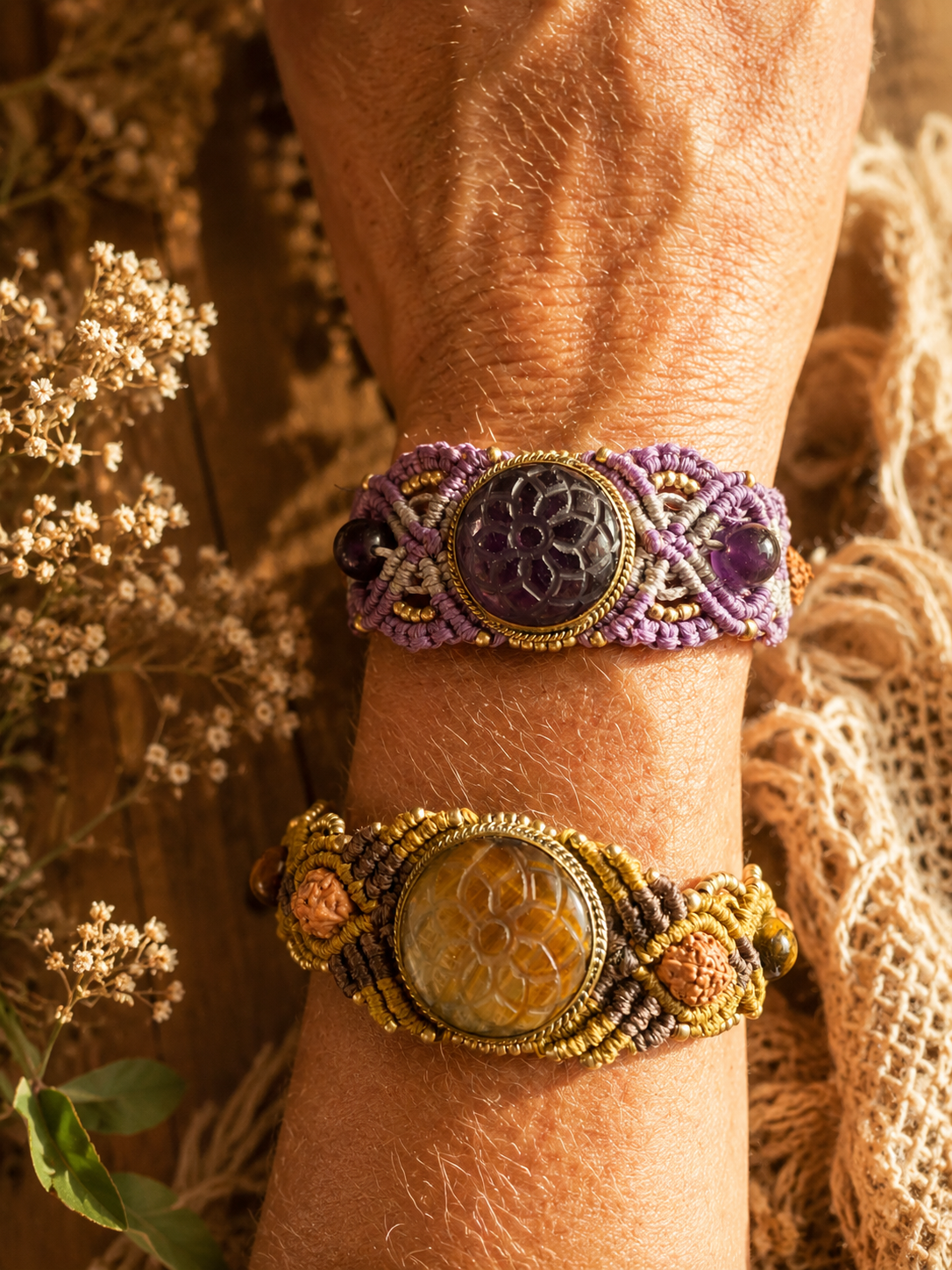 Flower of life bracelet with amethyst
